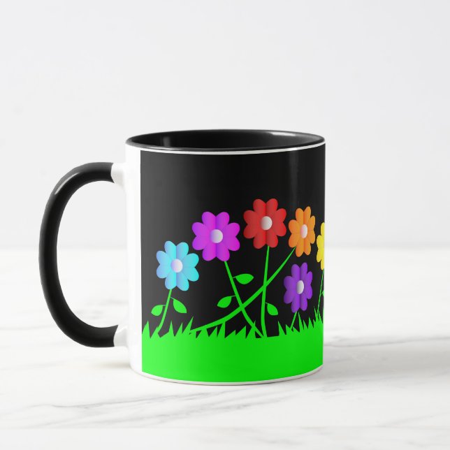 Pretty comic cartoon art colours flowers grass mug (Left)