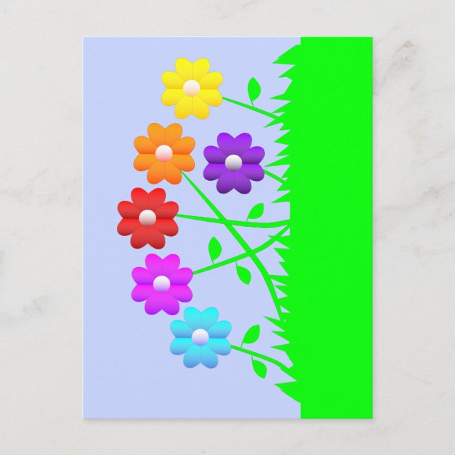 Pretty comic cartoon art colours flowers grass postcard (Front)