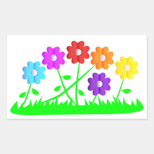 Pretty comic cartoon art colours flowers grass rectangular sticker