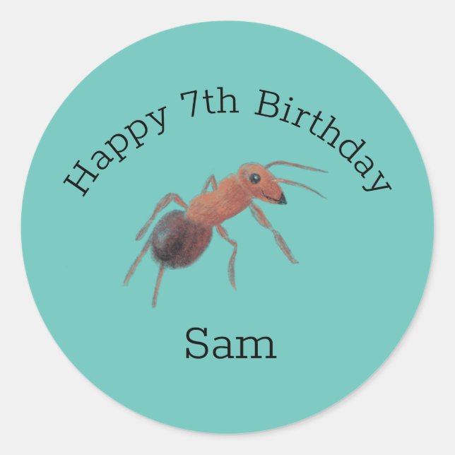 Pretty Cool Ant Birthday Illustration Classic Round Sticker (Front)
