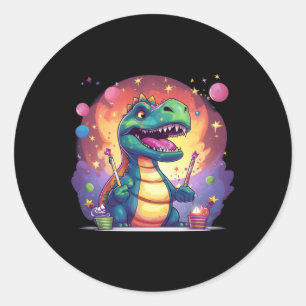 Pretty Cool Party Dinosaur Outfit For Boys And Gir Classic Round Sticker