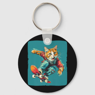 Pretty Cool Skater Cat Outfit For Boys And Girls P Key Ring