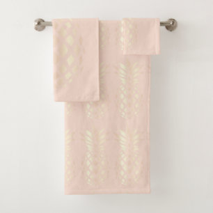 Pretty copper rose gold pineapple & blush pink bath towel set