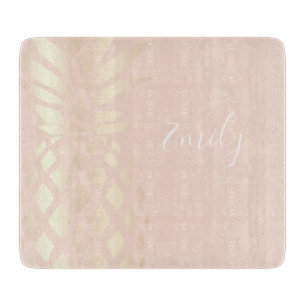 Pretty copper rose gold pineapple & blush pink cutting board