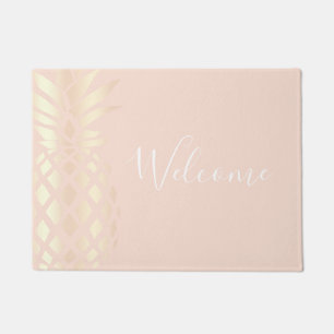 Pretty copper rose gold pineapple & blush pink doormat