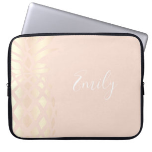 Pretty copper rose gold pineapple & blush pink laptop sleeve
