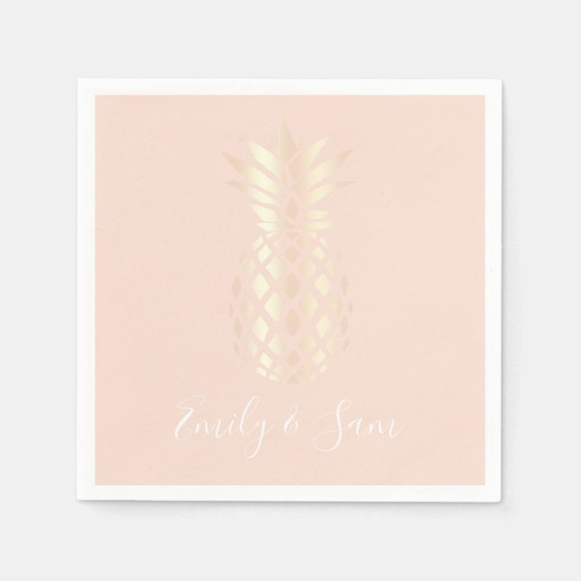 Pretty copper rose gold pineapple & blush pink napkin (Front)