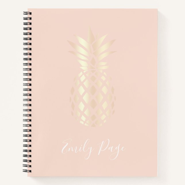 Pretty copper rose gold pineapple & blush pink notebook (Front)