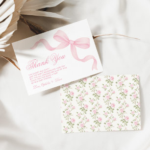 Pretty Coquette Pink Bow Girl Baby Shower Thank You Card