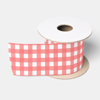 Pretty Coral Classy Gingham Pattern Satin Ribbon