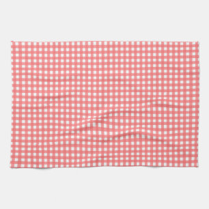 Pretty Coral Classy Gingham Pattern Tea Towel