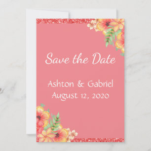 Pretty Coral Floral Pink Save The Date