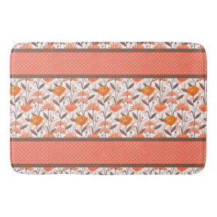Pretty Coral & Orange Floral Panel Bath Mat