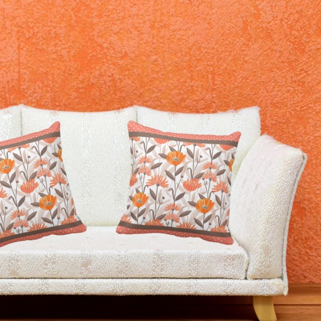 Pretty Coral & Orange Floral Panel Cushion (Creator Uploaded)