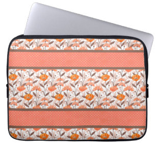 Pretty Coral & Orange Floral Panel  Laptop Sleeve