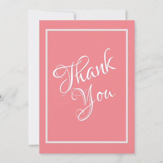 Pretty Coral Peach Script Wedding Thank You Card (Front)
