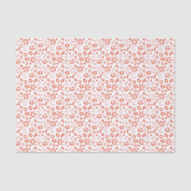 Pretty Coral Peach Tropical Spring Flowers Tissue Paper (Front)