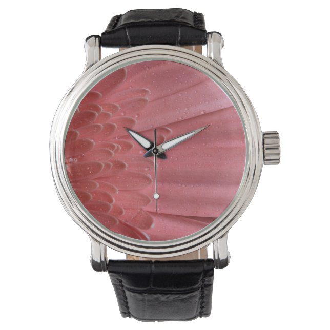Pretty Coral Pink Gerbera Daisy Watch (Front)