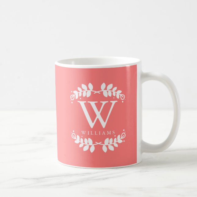 Pretty Coral Pink Monogram Coffee Mug (Right)