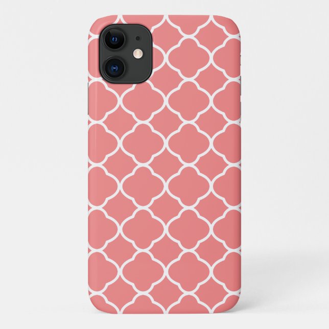 Pretty Coral Pink Quatrefoil Pattern Case-Mate iPhone Case (Back)