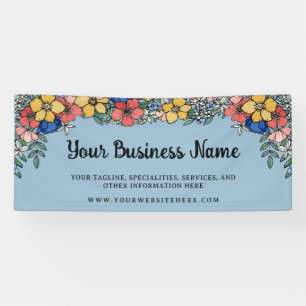 Pretty Coral Yellow Blue Floral Business Name Banner