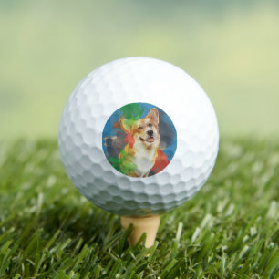 Pretty Corgi.  Golf Balls