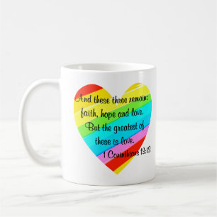 PRETTY CORINTHIANS 13:13 RAINBOW HEART DESIGN COFFEE MUG