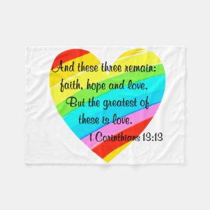 PRETTY CORINTHIANS 13:13 RAINBOW HEART DESIGN FLEECE BLANKET