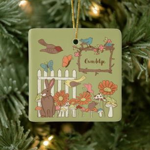Pretty Cottagecore Birds and Animals Personalised Ceramic Ornament