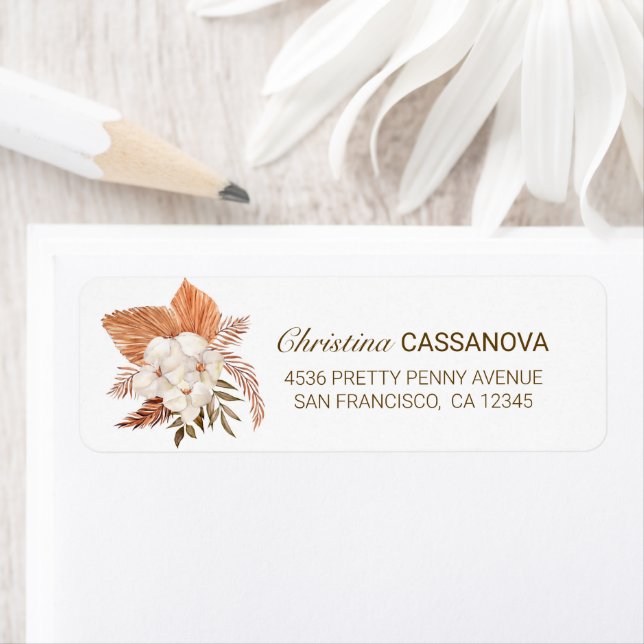 Pretty Cotton & Pampas Grass Botanical Return Address Label (Insitu)