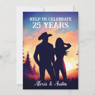 Pretty Cowboy and Cowgirl 25th Anniversary Invitation