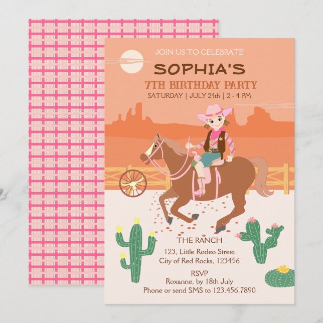 Pretty Cowgirl and horse Birthday Party Invitation (Front/Back)