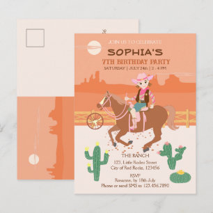 Pretty Cowgirl and horse Birthday Party Invitation Postcard