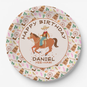 Pretty Cowgirl and horse Birthday Party Paper Plate