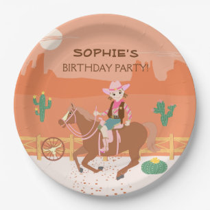Pretty Cowgirl and horse Birthday Party Paper Plate