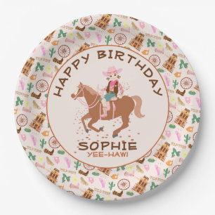 Pretty Cowgirl and horse Birthday Party Paper Plate