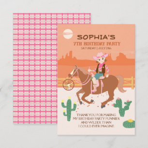 Pretty Cowgirl and horse Birthday Party Thank You Card