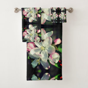 Pretty Crabapple Spring Flower Blossoms Abstract Bath Towel Set