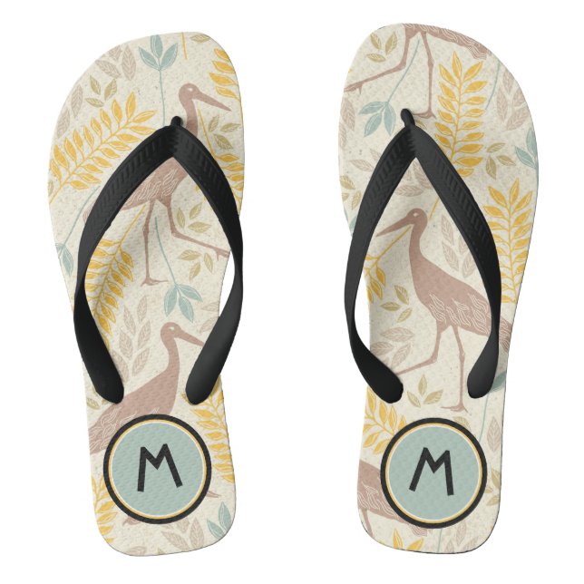 Pretty Crane Bird Nature Monogram Thongs (Footbed)