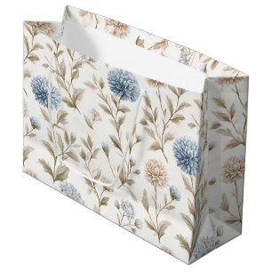 Pretty Cream Blue Flowers Bridal Shower Large Gift Bag