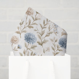 Pretty Cream Blue Flowers Bridal Shower Tissue Paper