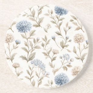 Pretty Cream Blue Flowers Coaster