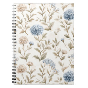 Pretty Cream Blue Flowers Notebook