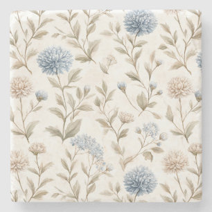 Pretty Cream Blue Flowers Stone Coaster