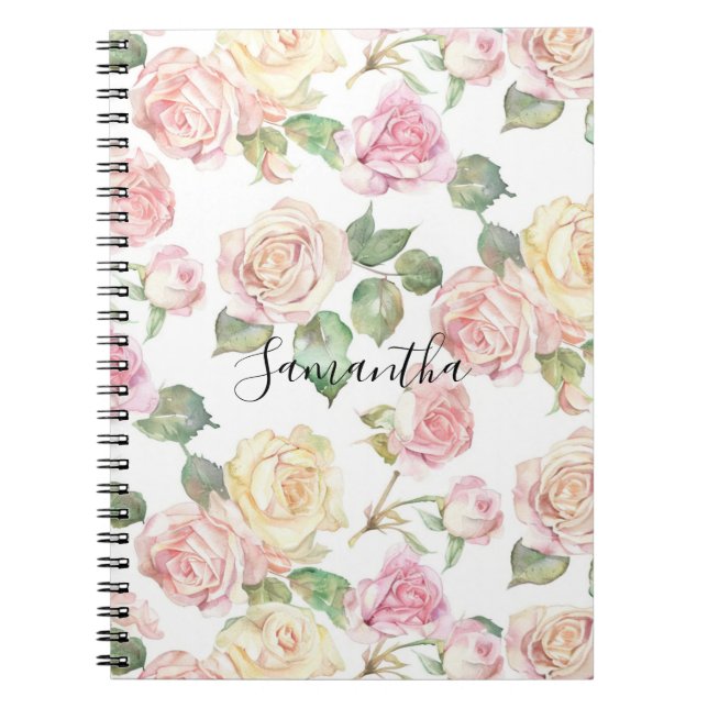 Pretty Cream Blush Pink Roses Notebook (Front)