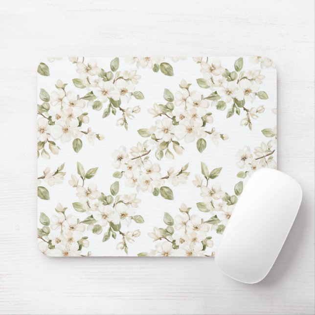 Pretty Cream Flowering Tree  Mouse Pad (With Mouse)