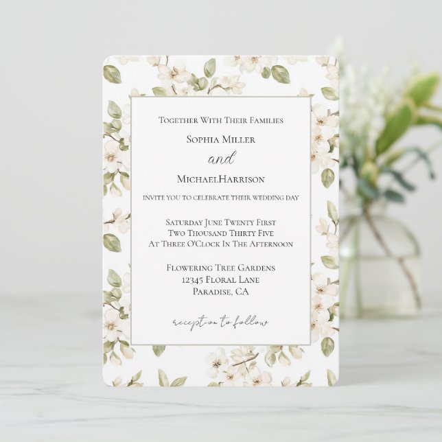 Pretty Cream Flowering Tree Wedding Invitation (Standing Front)