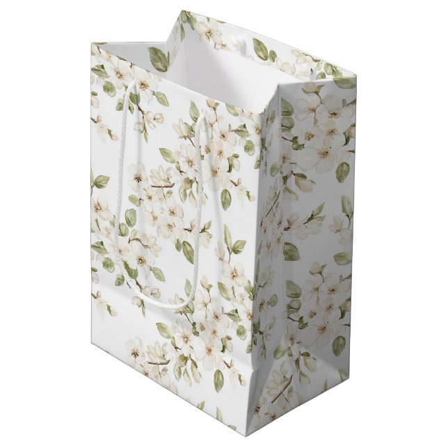 Pretty Cream Flowering Tree Wedding Medium Gift Bag (Front Angled)