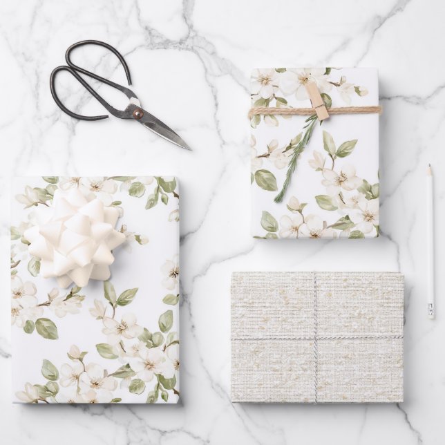 Pretty Cream Flowering Tree Wedding Wrapping Paper Sheet (Front)
