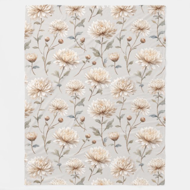 Pretty Cream Flowers Fleece Blanket (Front)
